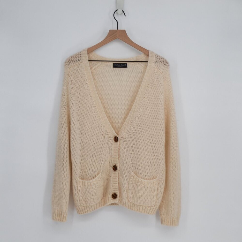 American Apparel Mohair Blend Cardigan Beige Womens One Size Loose Knit Sweater